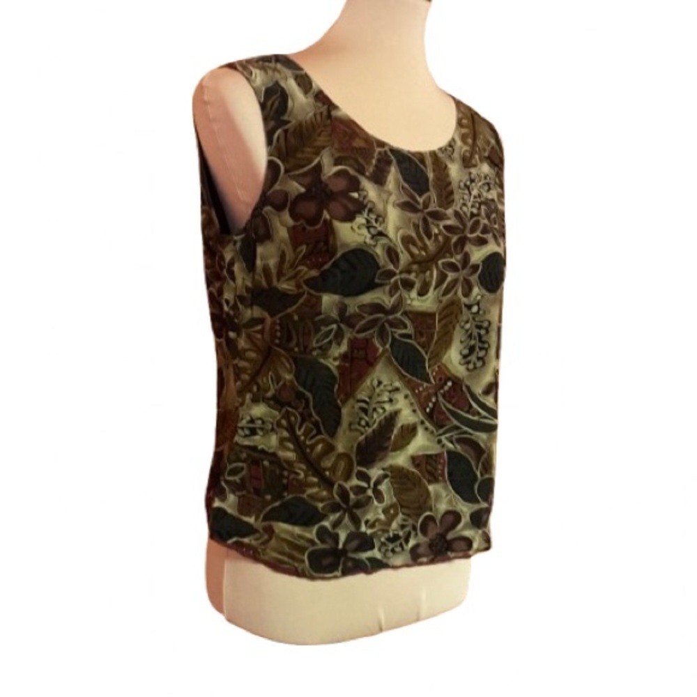 Vtg 90s earthy floral silk blouse